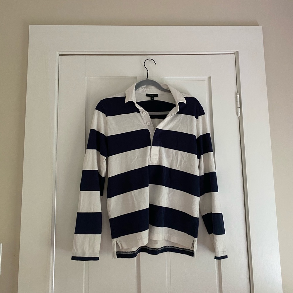 J Crew Blue and White Striped Rugby